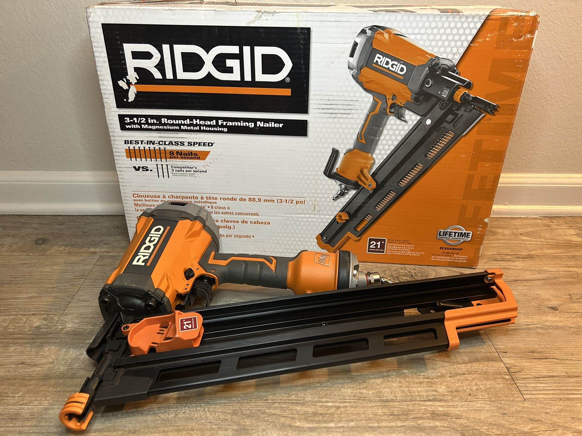 RIDGID Pneumatic 21 Degree 3 1/2 in. Round Head Framing Nailer