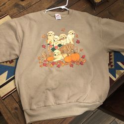 Vintage Beige Puppy Fall Pumpkin Sweatshirt 