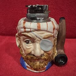 VINTAGE CERAMIC TOBY PIRATE TABLE LIGHTER 