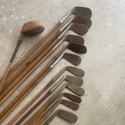 Antique Set Of 13 Wooden shaft Golf Clubs