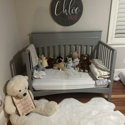 Grey Baby Crib With Mattress
