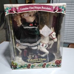 Genuine Fine Bisque Porcelain Doll Girl on Carousel Horse -Collector's Choice - Vintage