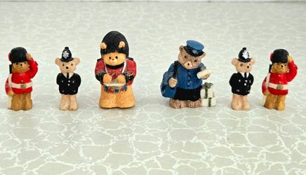 Set of 6 Miniature British Themed Bear Figurines