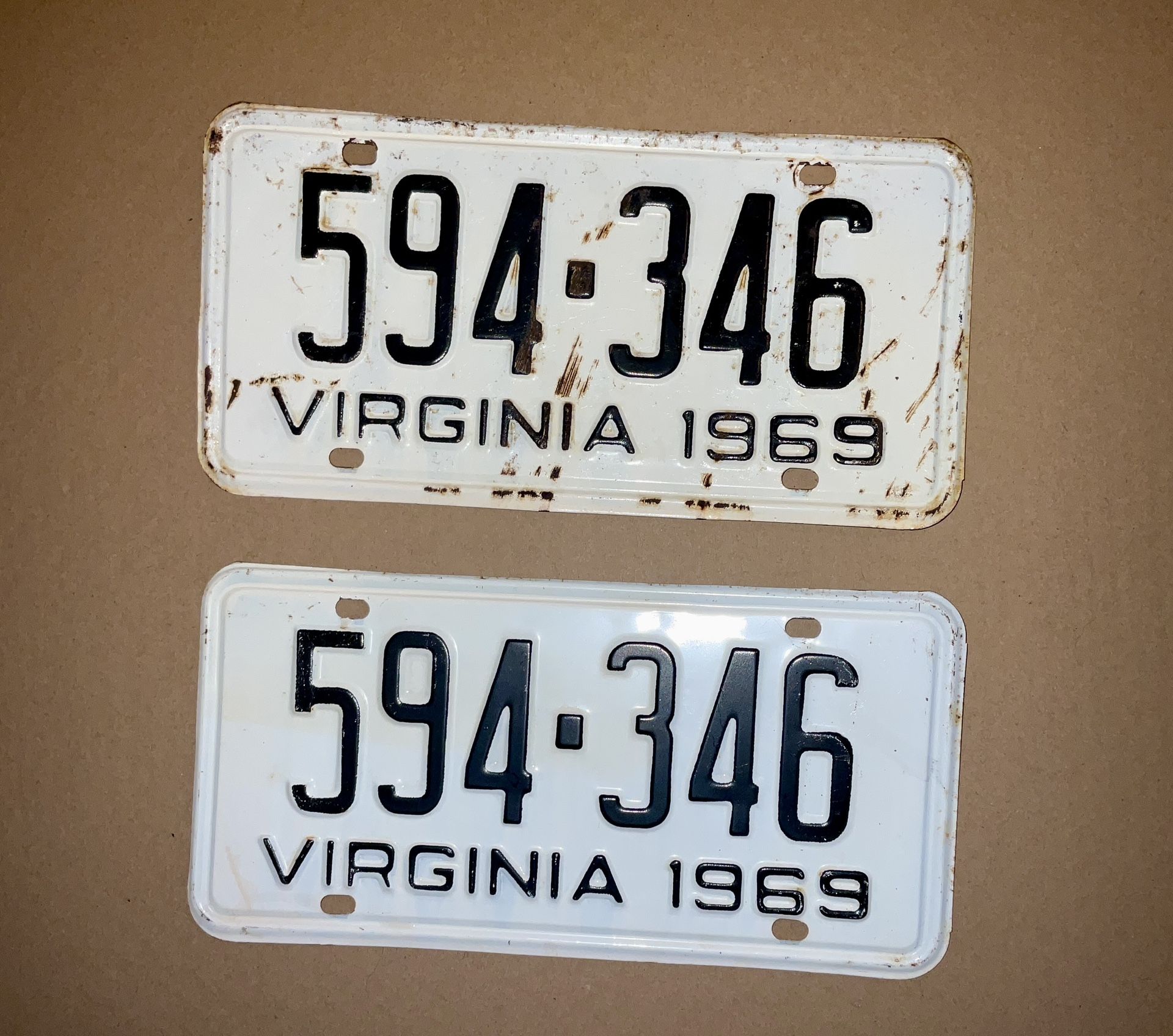 $85 OBO 1969 Matched Pair Virginia License Plates DMV clear for vintage registration