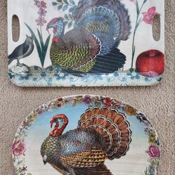 Fall Turkey Oval Platter Stoneware 14"x18" & Serving Platter