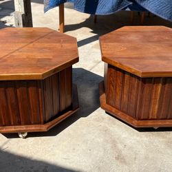 Pair Of Large Walnut Mid Century End Tables 