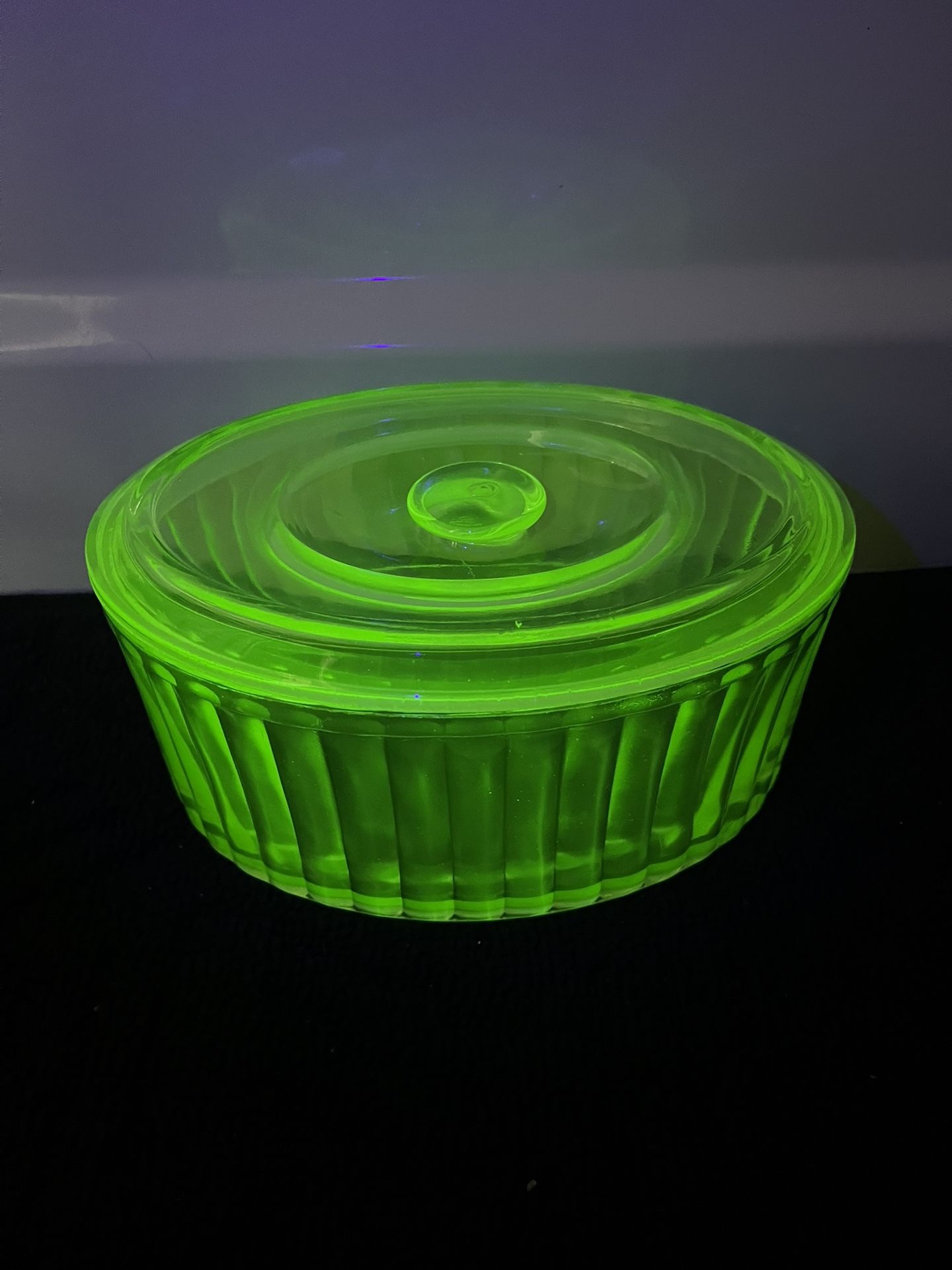Oval Uranium Glass Dish w/ Lid
