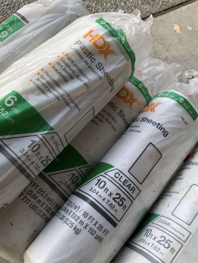 W10-ft x 25-ft Clear 6-mil Plastic Sheeting each $15