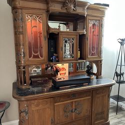 Vintage China Cabinet With key Solid wood & Marble Top
