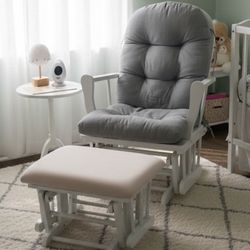 Modern Nursery Grey and White Glider Rocking Chair with Foot Stool! Good condition!