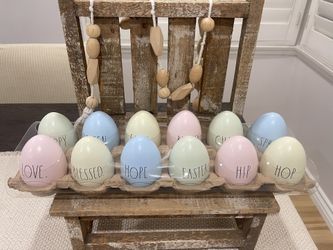 HTF Rae Dunn  Pastel Wooden Easter Eggs $35