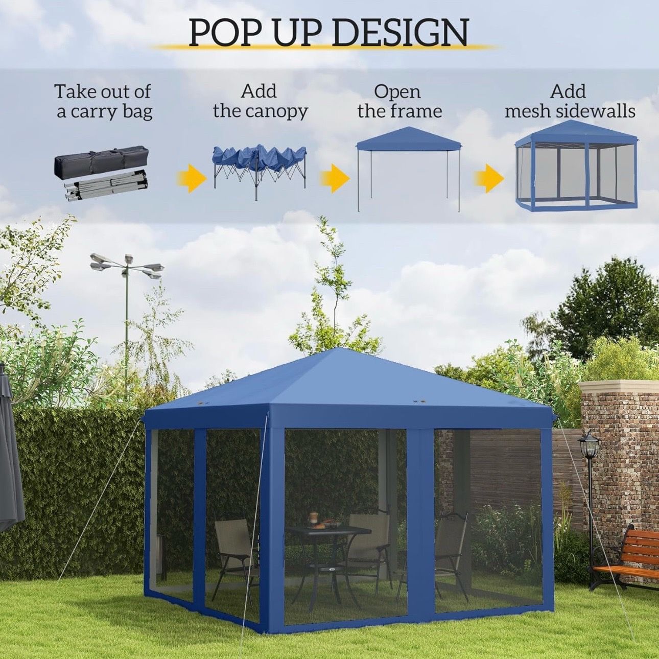 Outsunny 10' x 10' Pop Up Canopy Tent with Netting, Instant Gazebo, Screen House Room with Carry Bag, Height Adjustable, for Outdoor, Garden, Patio, C