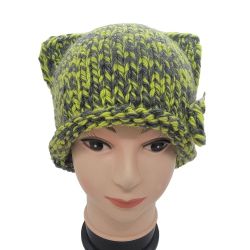 OZ Chunky Hand-Knit Hat cat Adult unisex Beanie hats green gray pink Soft cozy