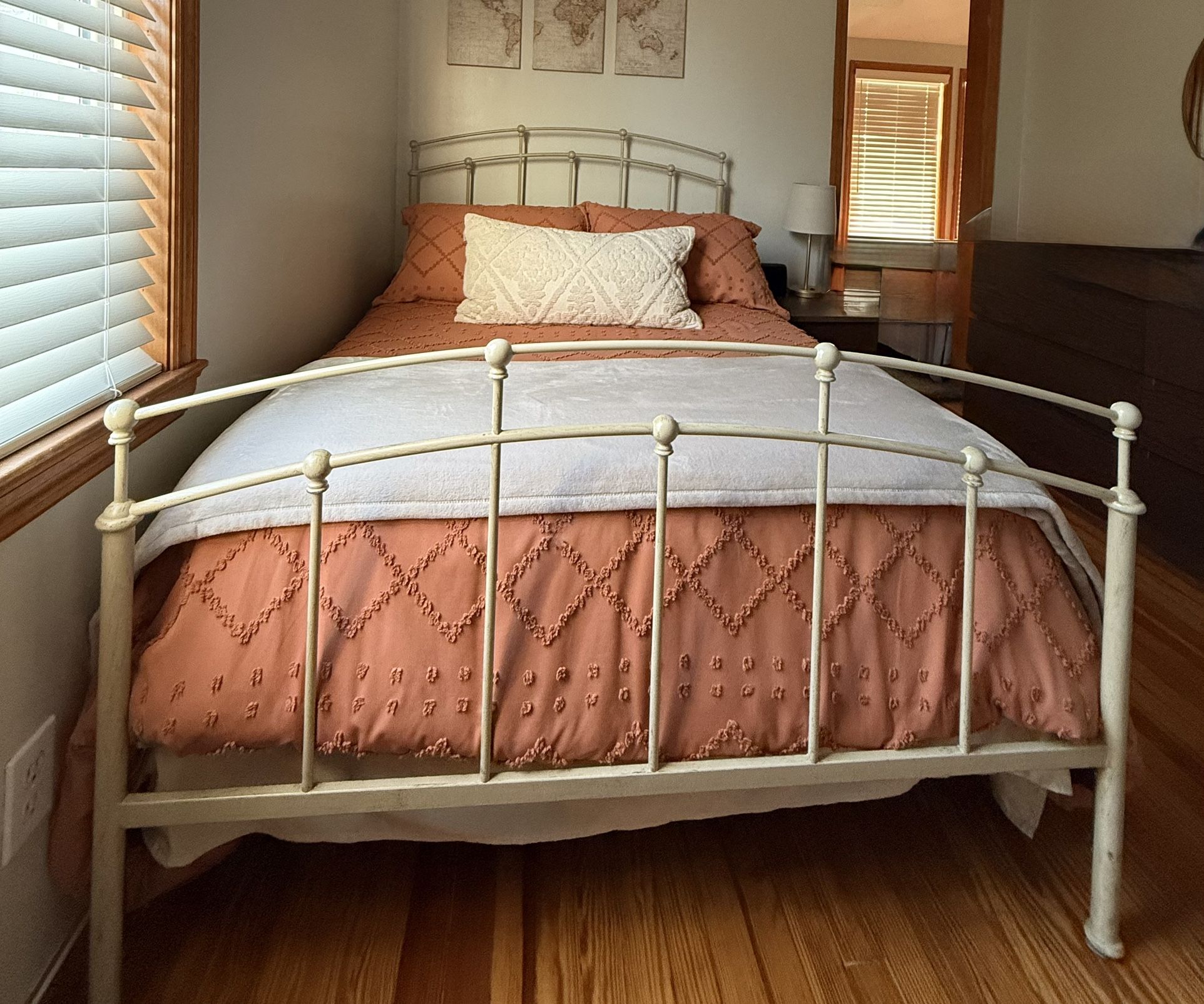 Beige Full Size Metal Headboard And Footboard