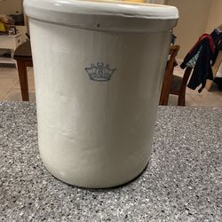 Vintage 8 Gallon Stoneware Crock with Crown Stamp – Antique Primitive Kitchen / Decor