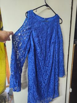Blue Lace Cold-Shoulder Mini Dress