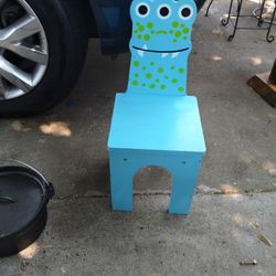 Wooden Blue Monster Kids Chair 