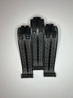 Black Metallic Scroll Wall Mounted Triple Candle Holder Decorative