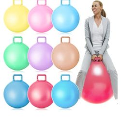 Meooeck 9 Pcs Hopper Ball Outdoor Bouncy Balls with Handles and Air Pump Jumping Hopping Ball for Games Exercise
