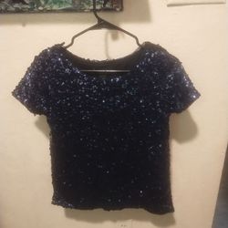 NEW navy blue solid sequence blouse~ size xs