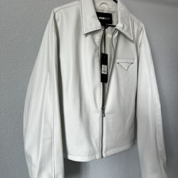 White Boxy Leather Jacket ( Mens )