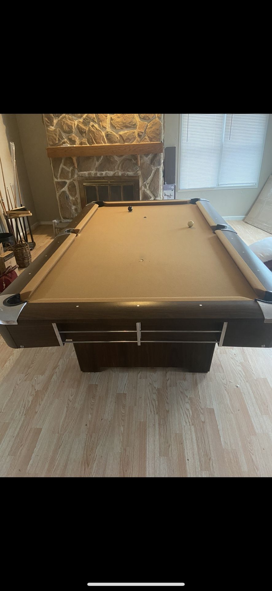 Full-Size 3-Slate Pool Table with Tan Felt & Billiard Ball Set