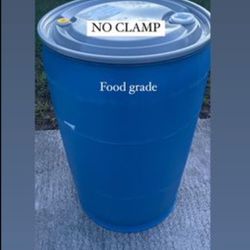 plastic barrel is 55 gallon, open head barrel with lid NO CLAMP
