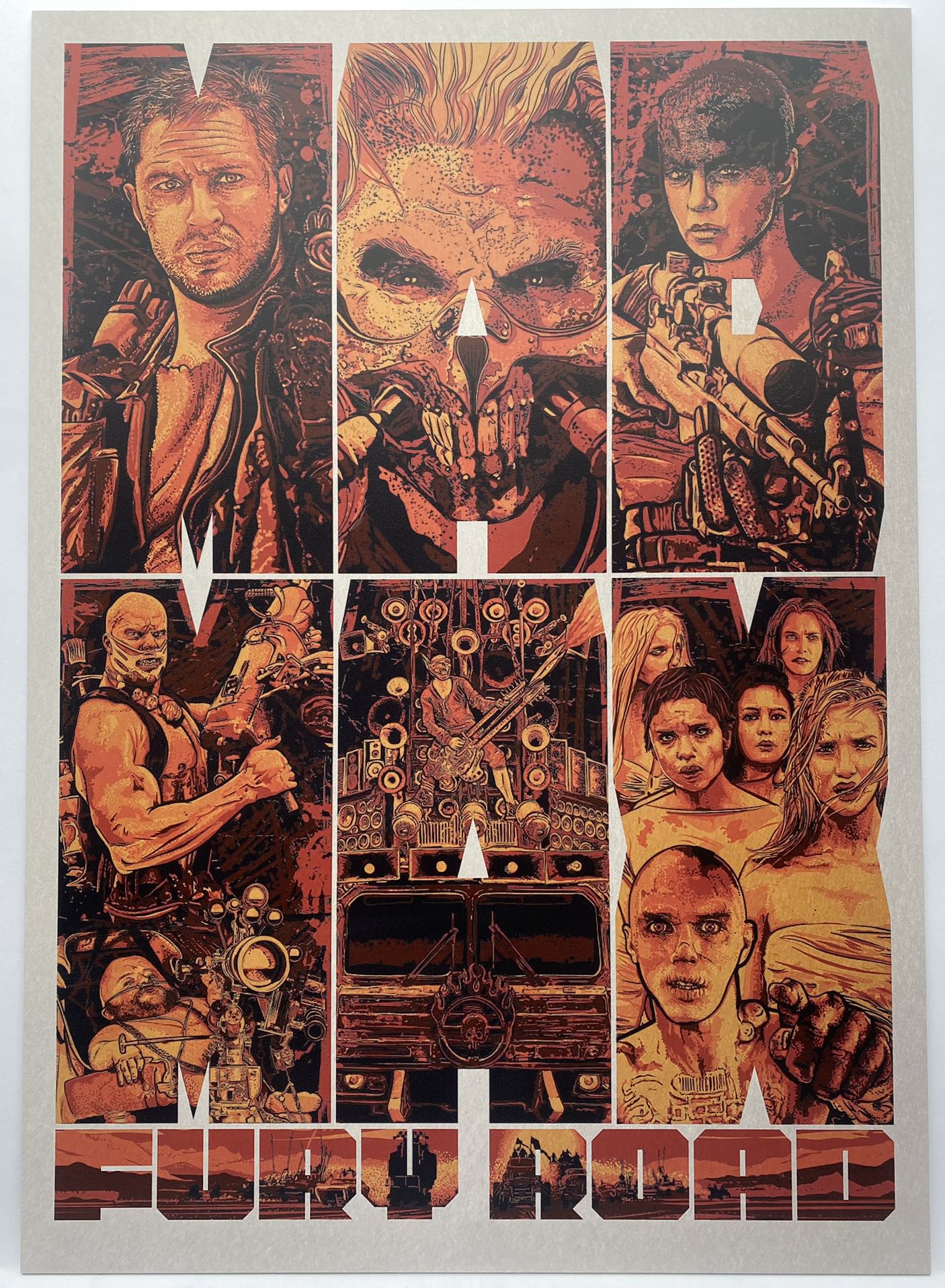 Mad Max Fury Road (Orange) Movie Poster Illustration - 21.75” Wide x 30.75 High