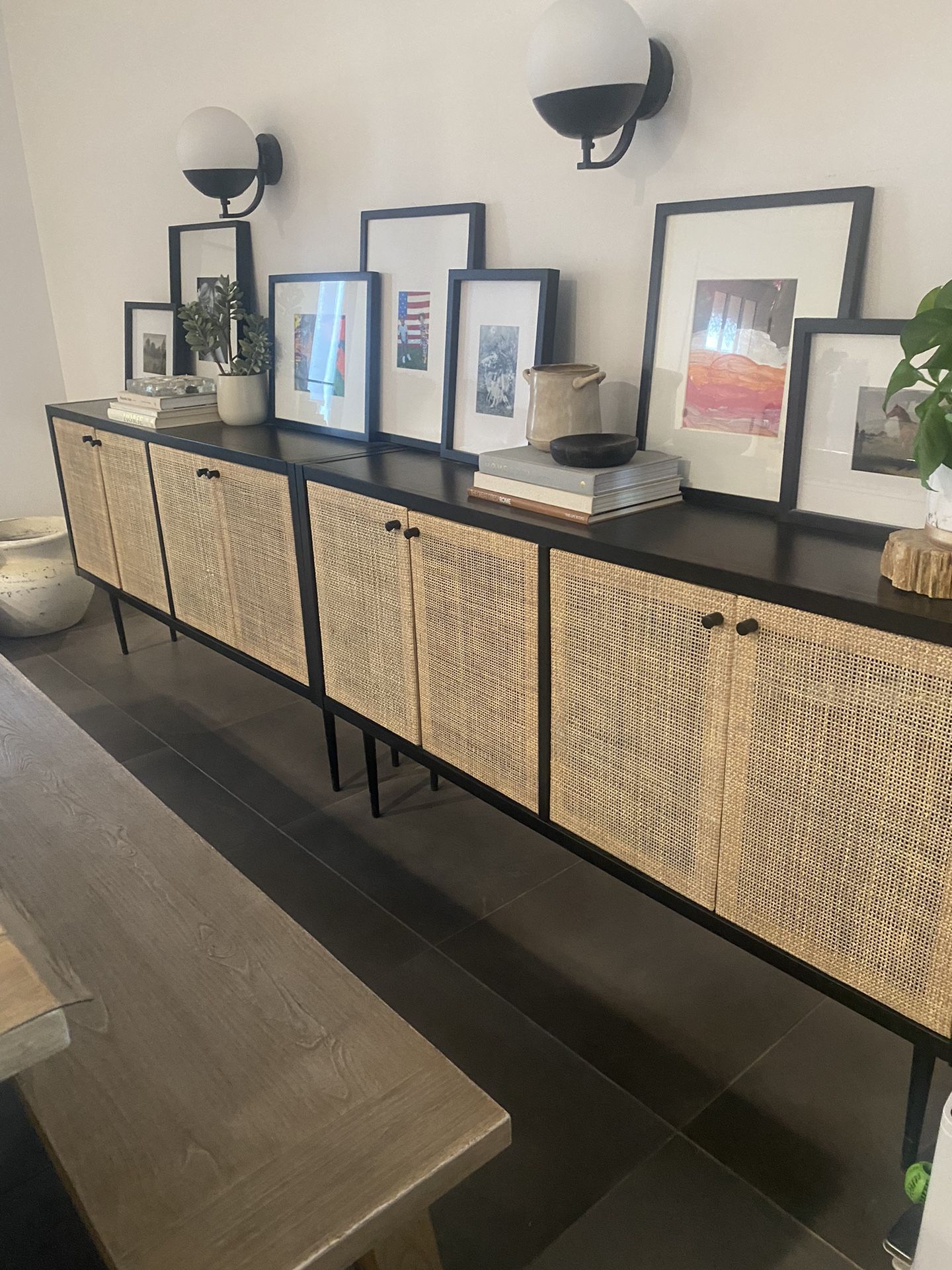 2 x Black Caned Door Media Stand / Sideboard Threshold / Studio McGee