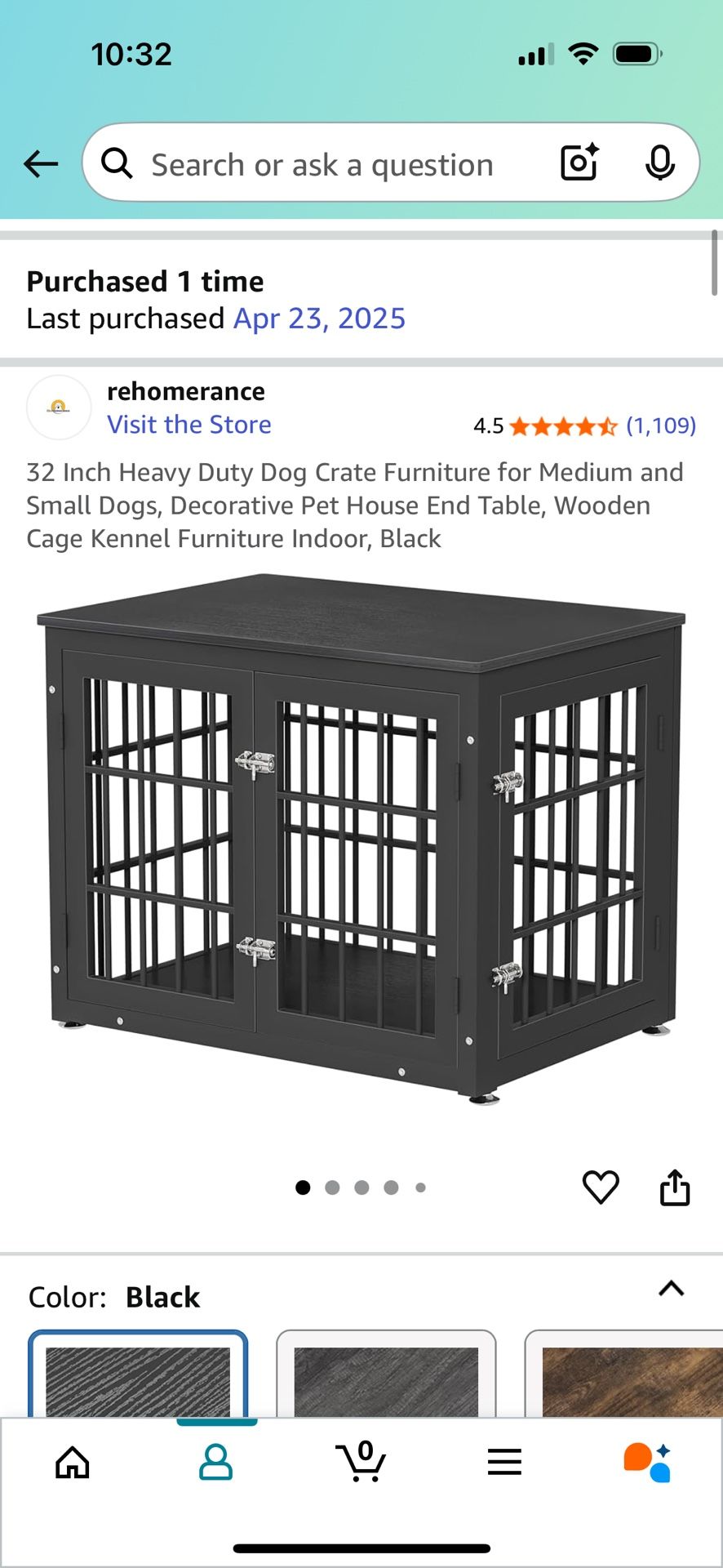 Dog Crate Furniture/End Table Black (small/med dog)