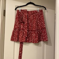 Red Print Skirt With Tie 