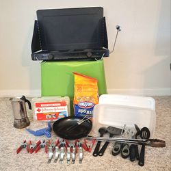 CAMPING KITCHEN: stove, pan, utensils, coffee pot, first aid kit, etc * Apopka Pick-Up *