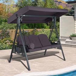 New PURPLE LEAF Heavy Duty Outdoor Patio Porch Swing with Stand, 3-seat Swing Chair with Adjustable Tilt Canopy All-Weather Steel Frame for Backyard F