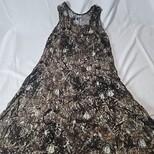 Brown Sleeveless Dress Women's Small Kokopelli Art Earthy Desert Boho Festival