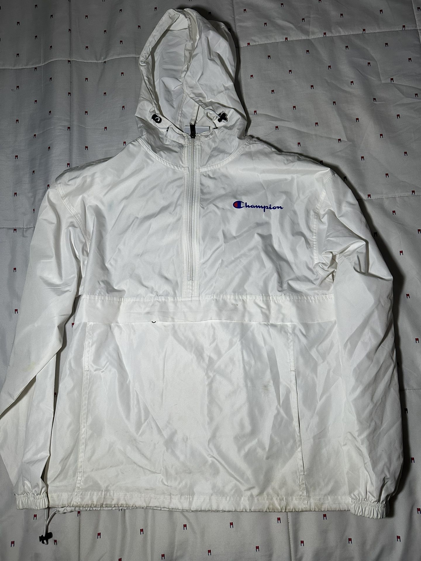 Champion Packable White Stadium Gear Windbreaker Rain Jacket White Medium M