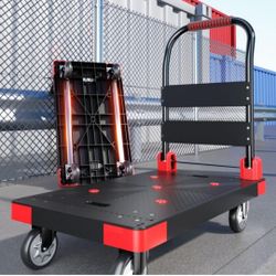 Platform Truck, Foldable Push Cart Dolly w/Five 360 Swivel 6'' Wheels, 1550LBS Capacity Heavy Duty Moving Platform Trucks Hand Cart for Groceries, Gar