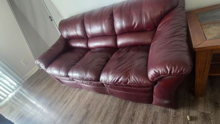 Red leather sofa