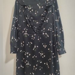 Ann Taylor Long Sleeve Floral Ruffle Dress - Black/Floral - Size Small (Petite)