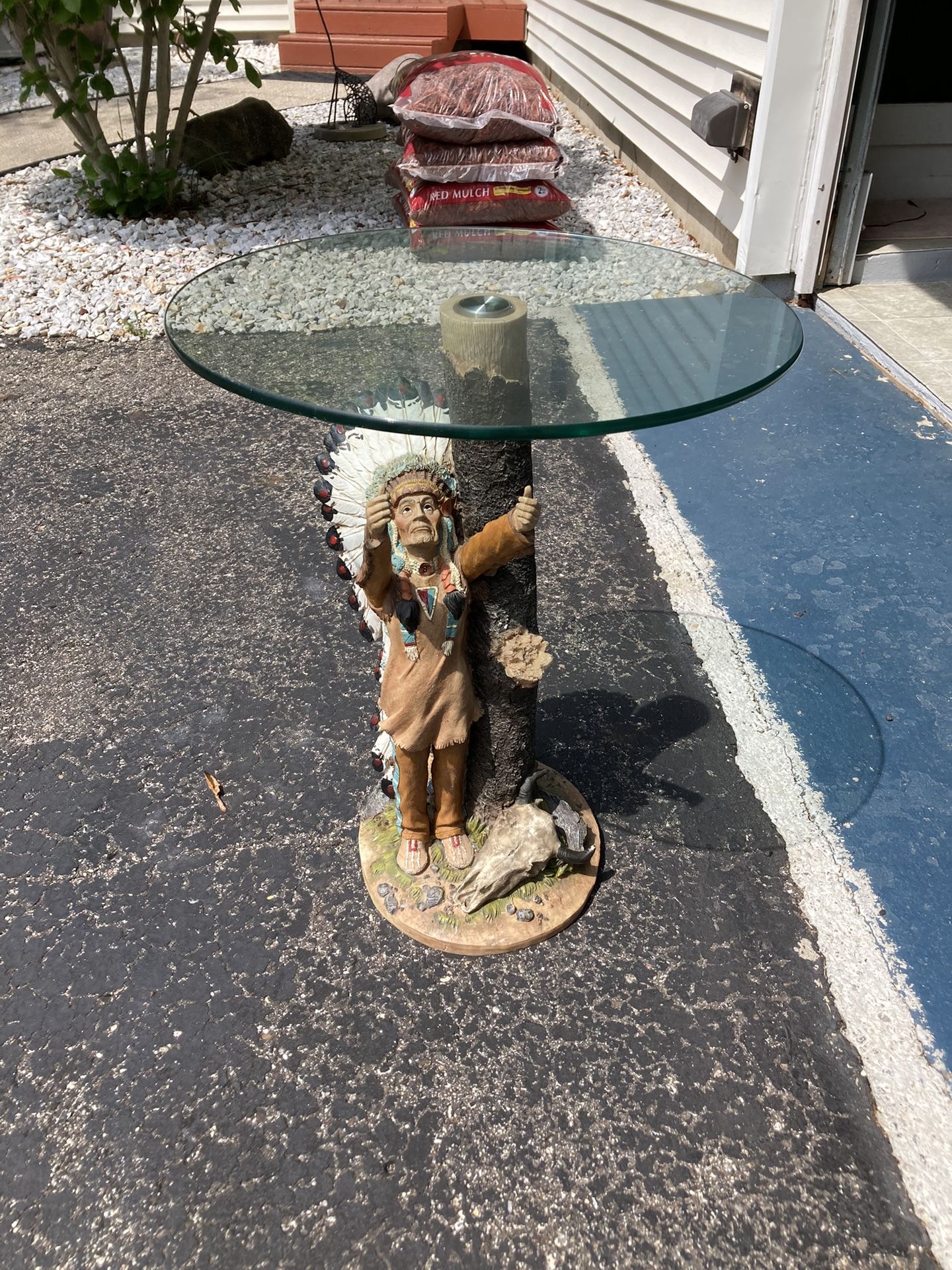 Native American  Glass Topped Table