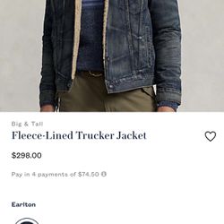Polo Fleece-lined Trucker Denim Jacket Big -n- Tall 4xLT