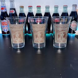 3 Coca Cola 16oz Flair Archive Recreation Drinking Glasses, Victorian Lady