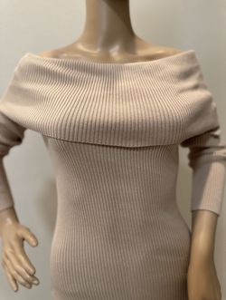 Off Shoulder Cream Ribbed Knit Sweater Dress New Tags Medium