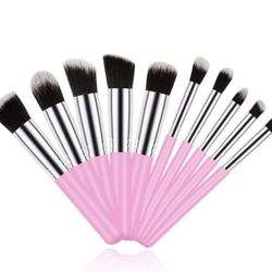 Make Up Brush, 10 Piece Soft Pink Makeup Brushes Set Portable Kabuki Liquid Cream Brushes with Cruelty-Free Synthetic Fiber Bristles Beauty Tools