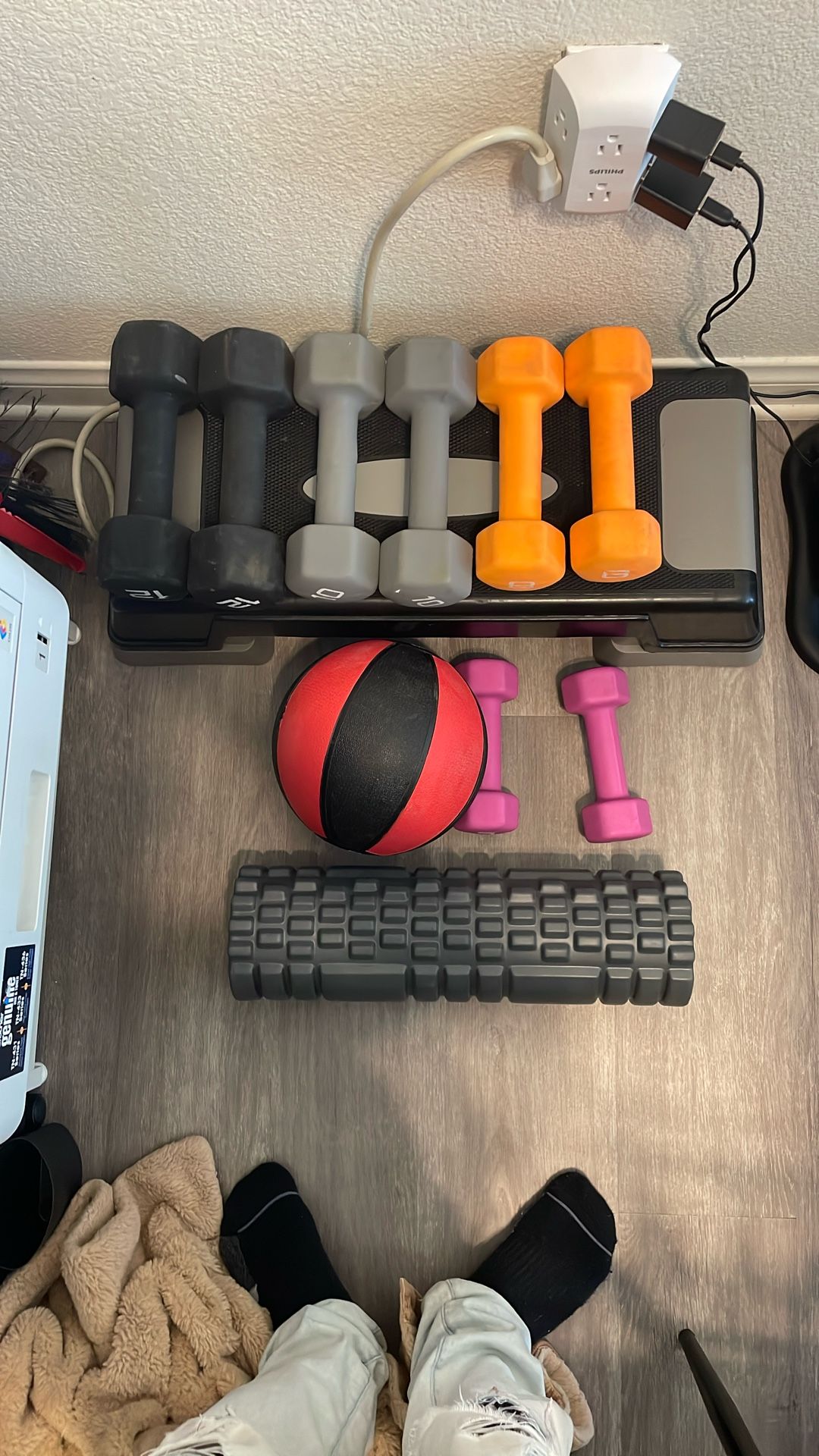 Set Of Dumbbells, Medicine Ball, & Foam Roller