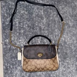 Coach Marlie top handle satchel in blocked signature canvas