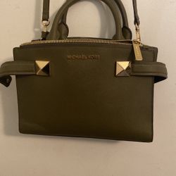 Olive Green And Gold Michael Kors Satchet Purse Handbag 