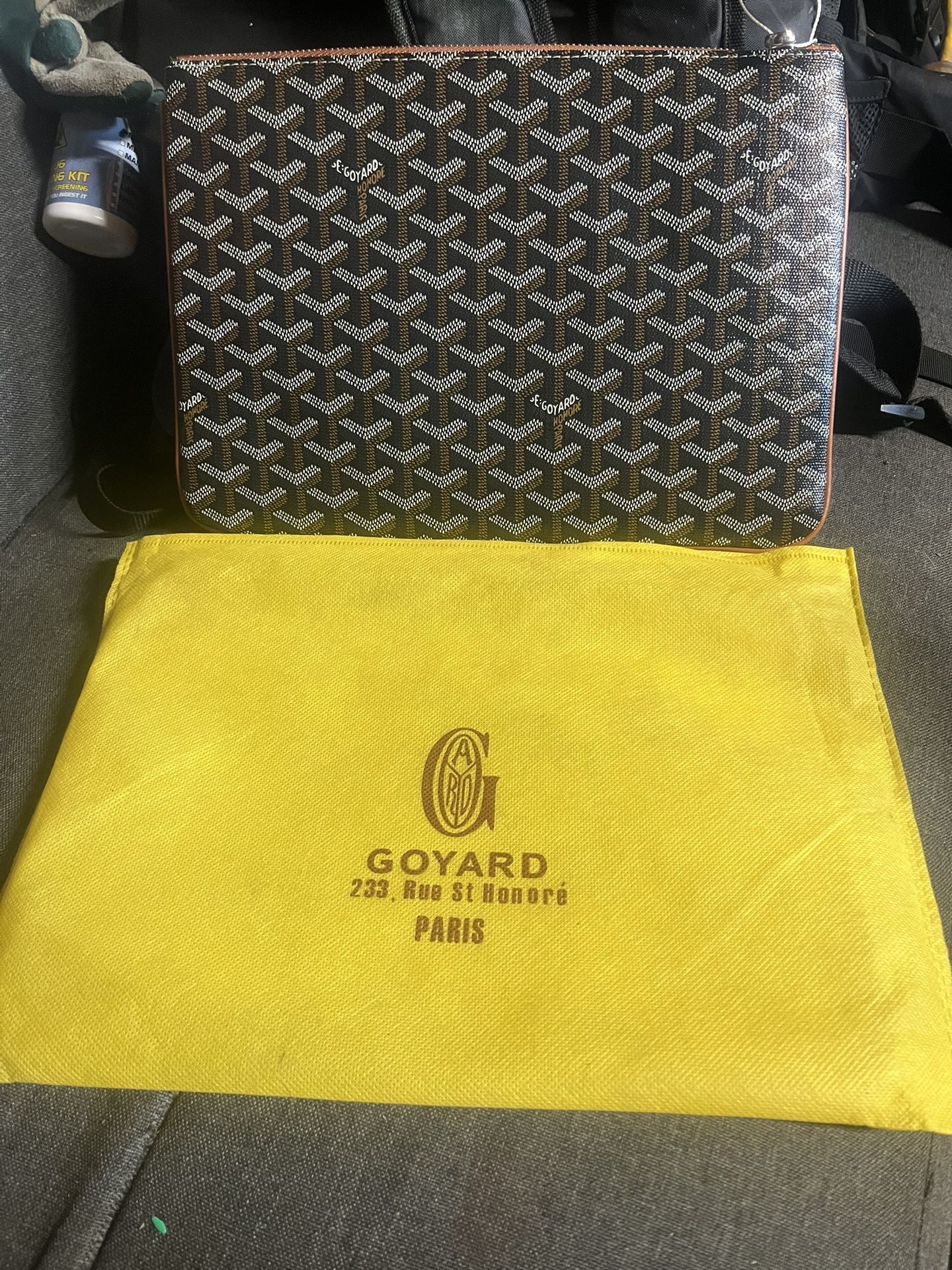 NEVER USEd!! Goyard Goyardine Senat MM Black Coated Canvas Fabric Clutch Bag