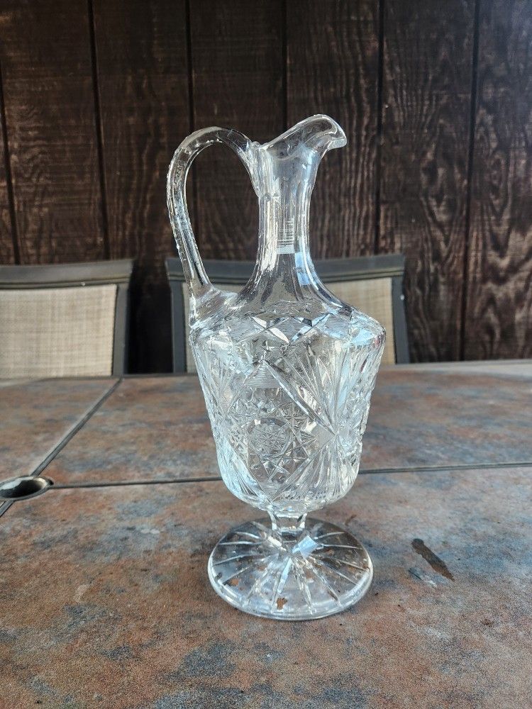 RARE Libbey American Brilliant Lead Crystal Water Pitcher, High Handle. 12"