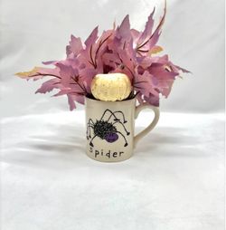 Spider silk leaf arrangement in ceramic mug-NEW-Halloween, fall, pumpkin, flower, floral