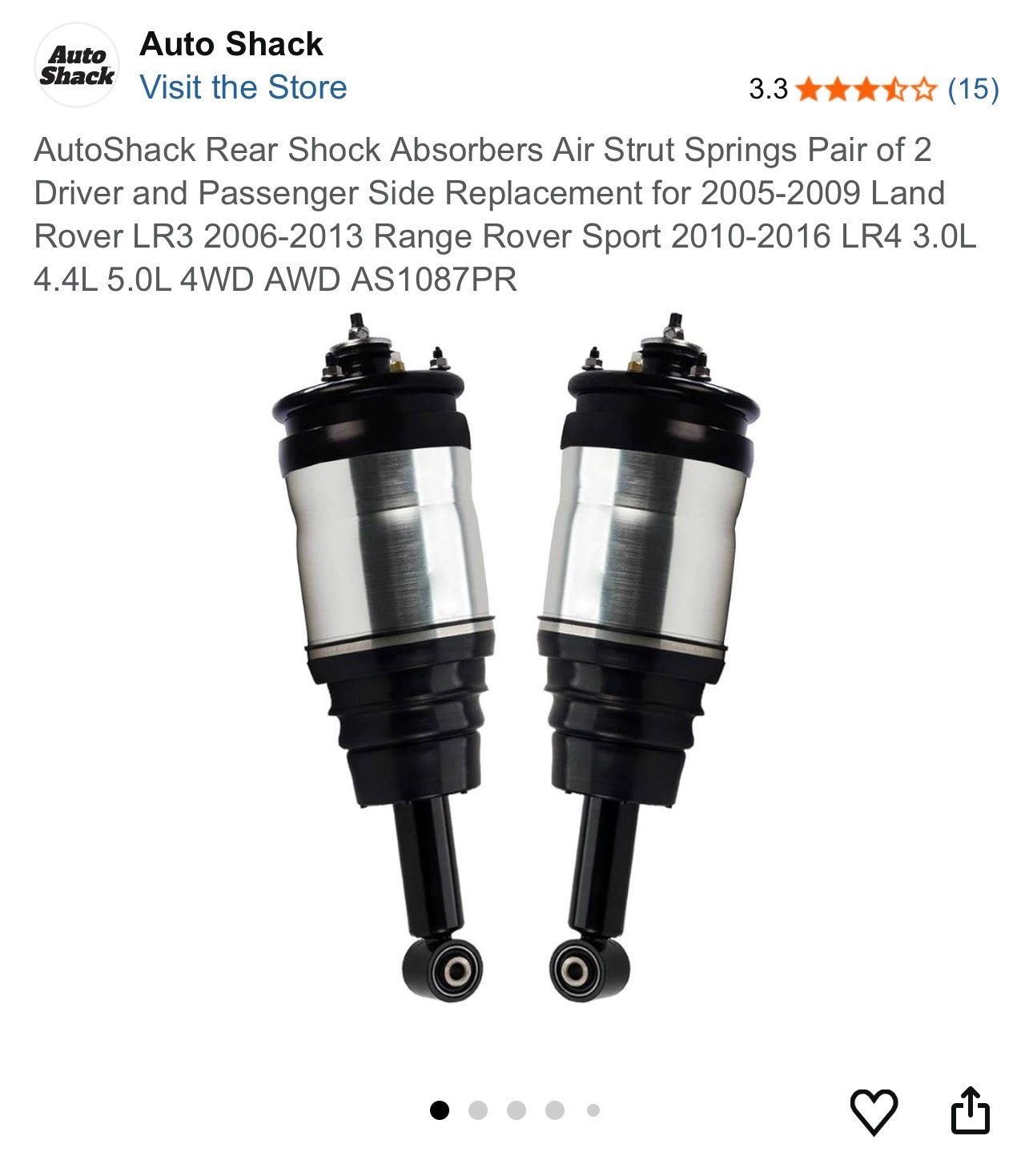 Ramge Rover Rear Absorber AutoShack Rear Shock Absorbers Air Strut Springs Pair of 2 Driver and ...